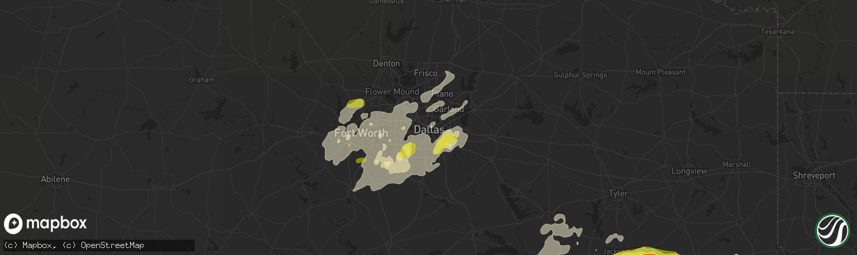 Hail map in Dallas, TX on May 18, 2019