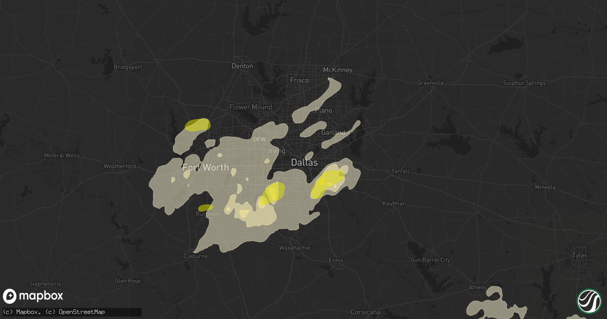 Hail map in Dallas, TX on May 18, 2019