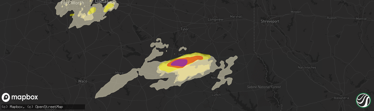 Hail map in Jacksonville, TX on May 18, 2019