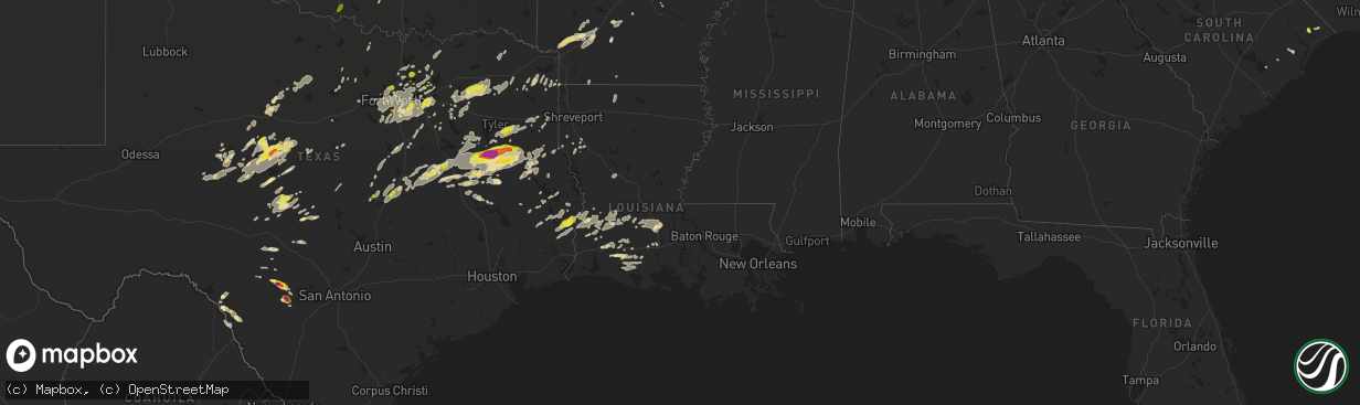 Hail map in Louisiana on May 18, 2019