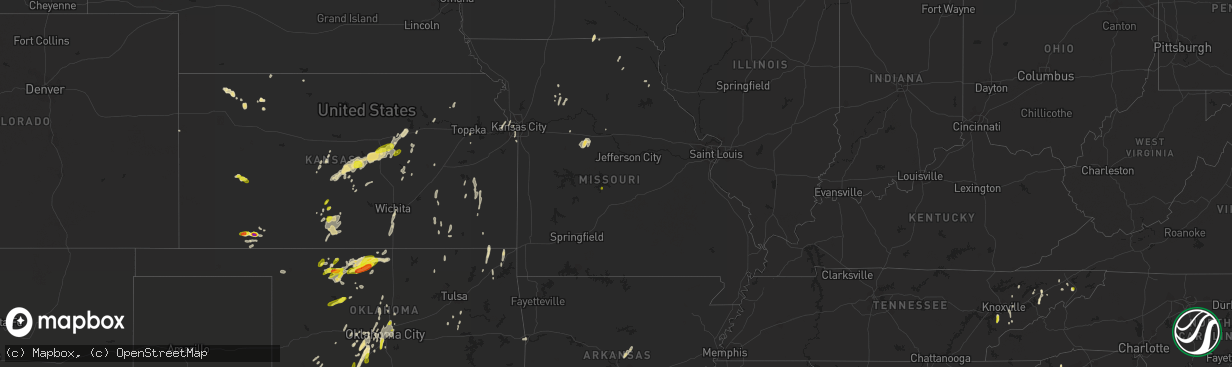 Hail map in Missouri on May 18, 2019