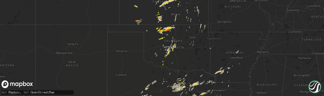 Hail map in Oklahoma on May 18, 2019