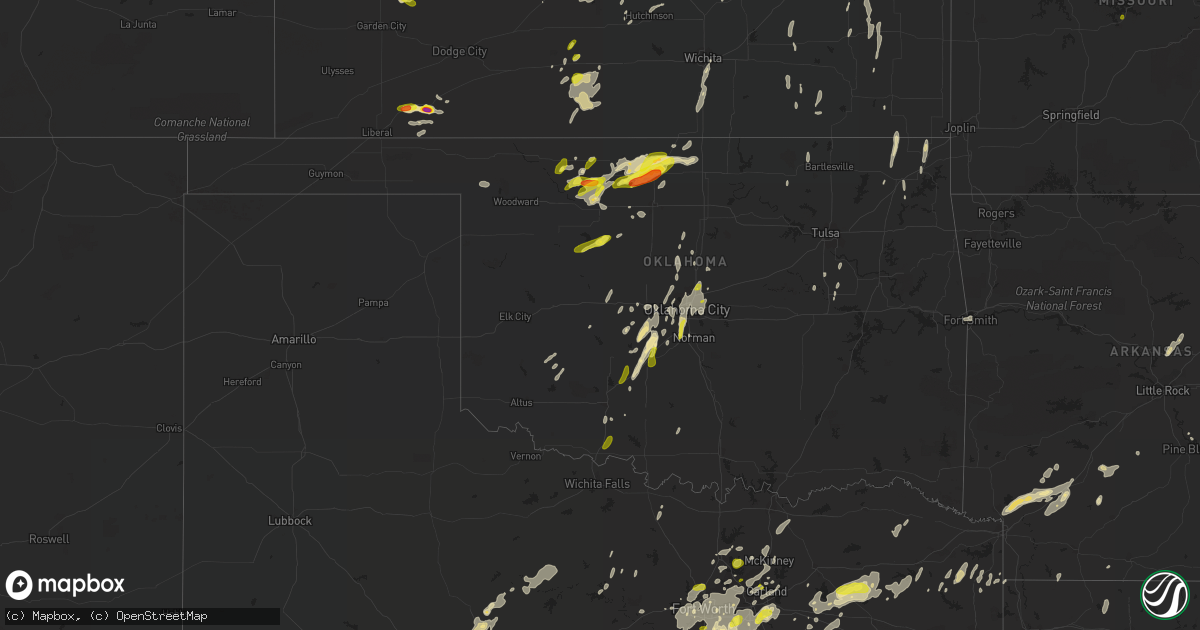 Hail map in Oklahoma on May 18, 2019