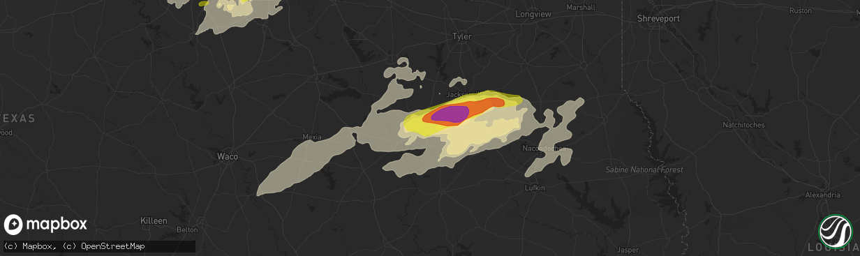 Hail map in Palestine, TX on May 18, 2019