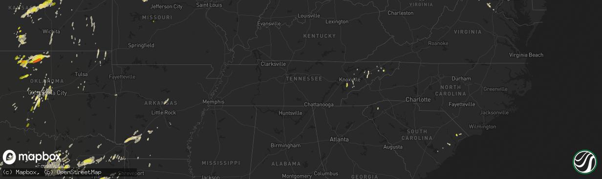 Hail map in Tennessee on May 18, 2019