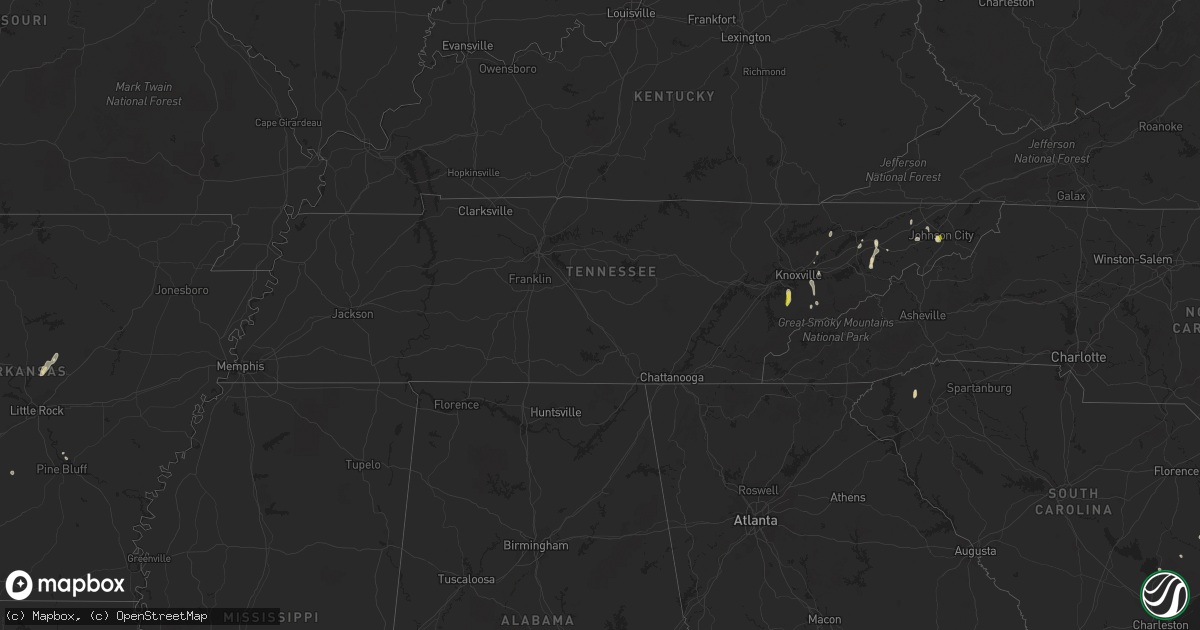 Hail map in Tennessee on May 18, 2019