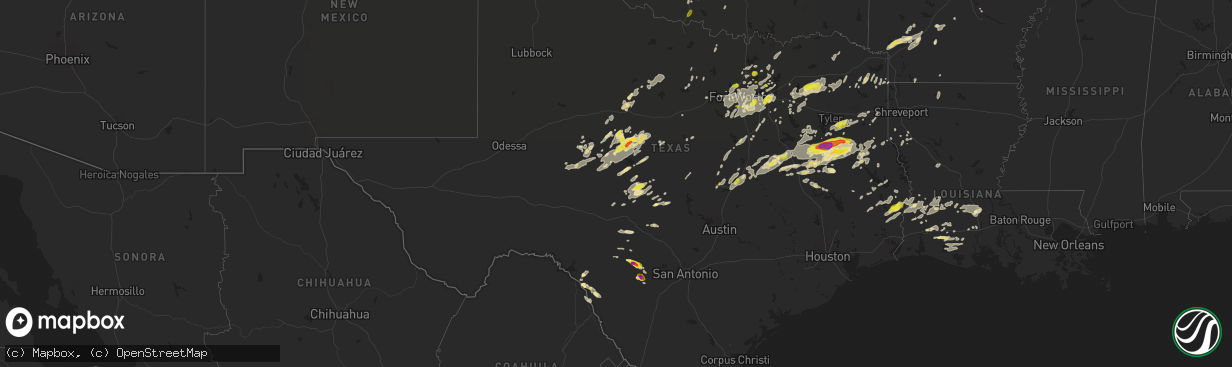 Hail map in Texas on May 18, 2019