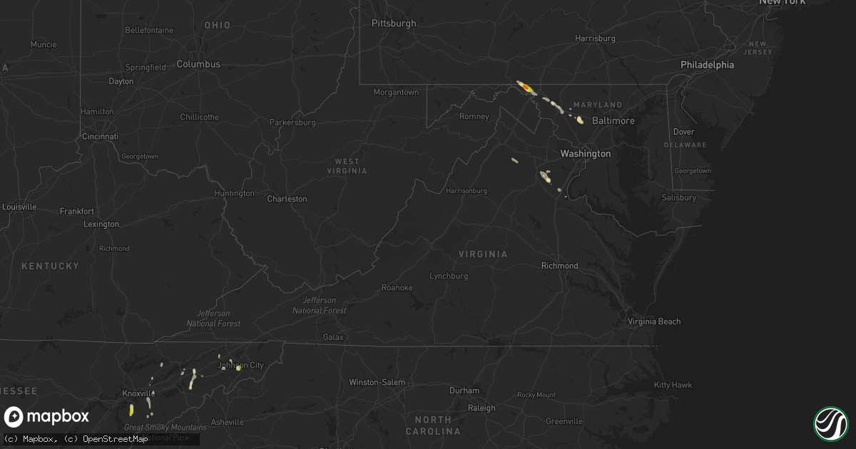 Hail map in Virginia on May 18, 2019