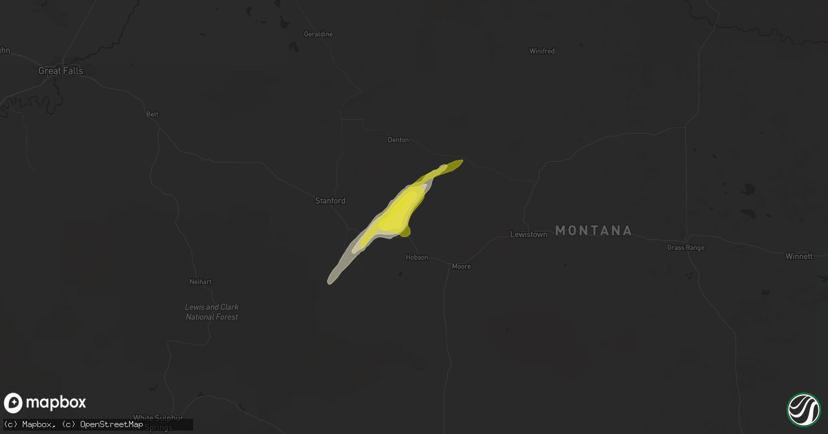 Hail map in Moccasin, MT on May 18, 2020