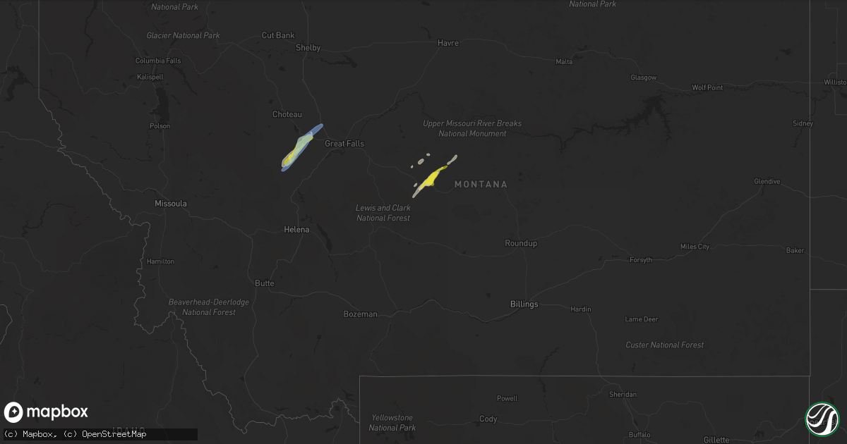 Hail map in Montana on May 18, 2020