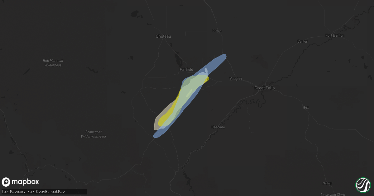 Hail map in Simms, MT on May 18, 2020