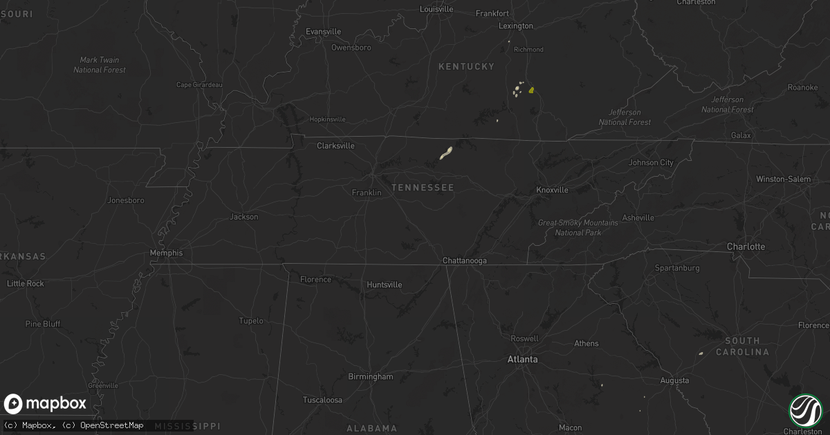 Hail map in Tennessee on May 18, 2020
