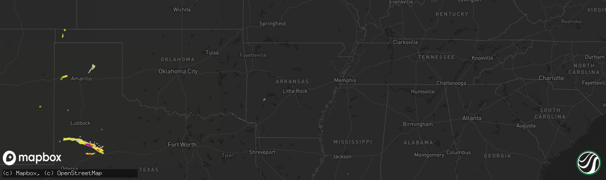 Hail map in Arkansas on May 18, 2021