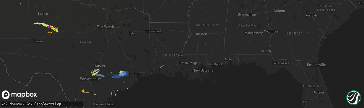 Hail map in Louisiana on May 18, 2021