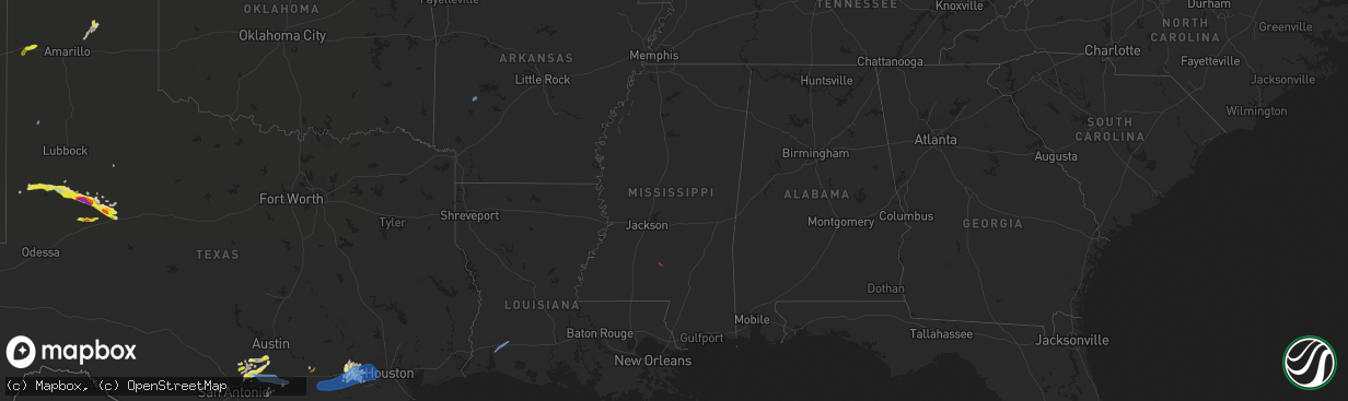 Hail map in Mississippi on May 18, 2021