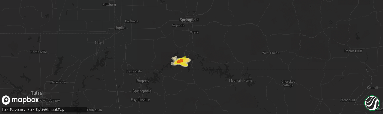 Hail map in Branson, MO on May 18, 2022