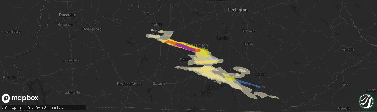 Hail map in Campbellsville, KY on May 18, 2022