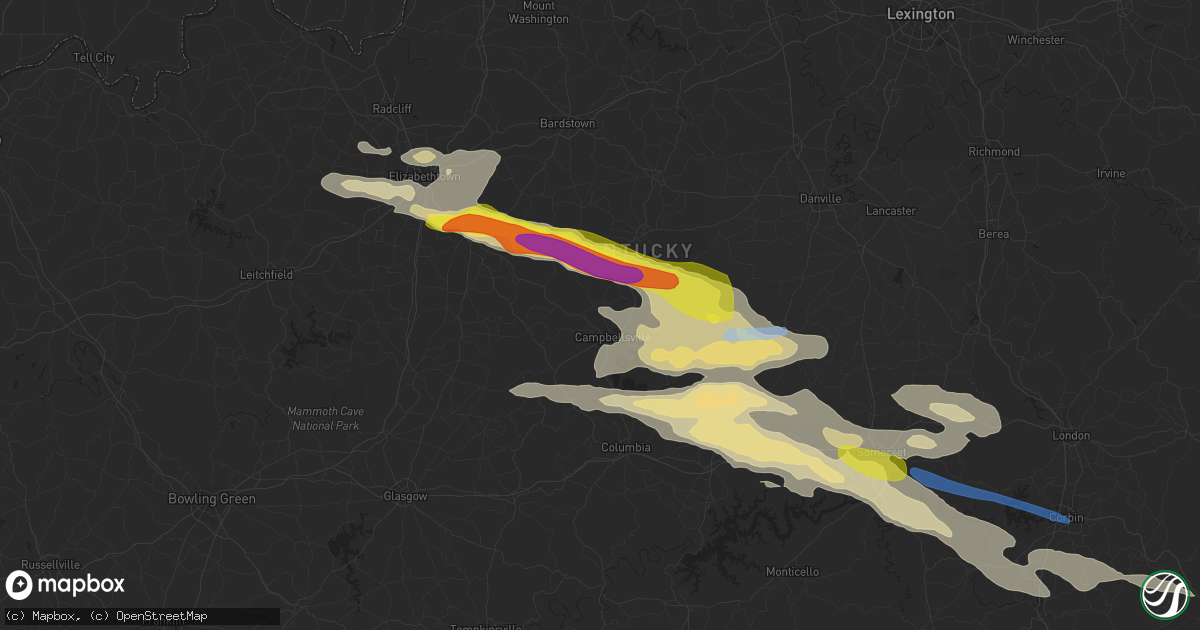 Hail map in Campbellsville, KY on May 18, 2022