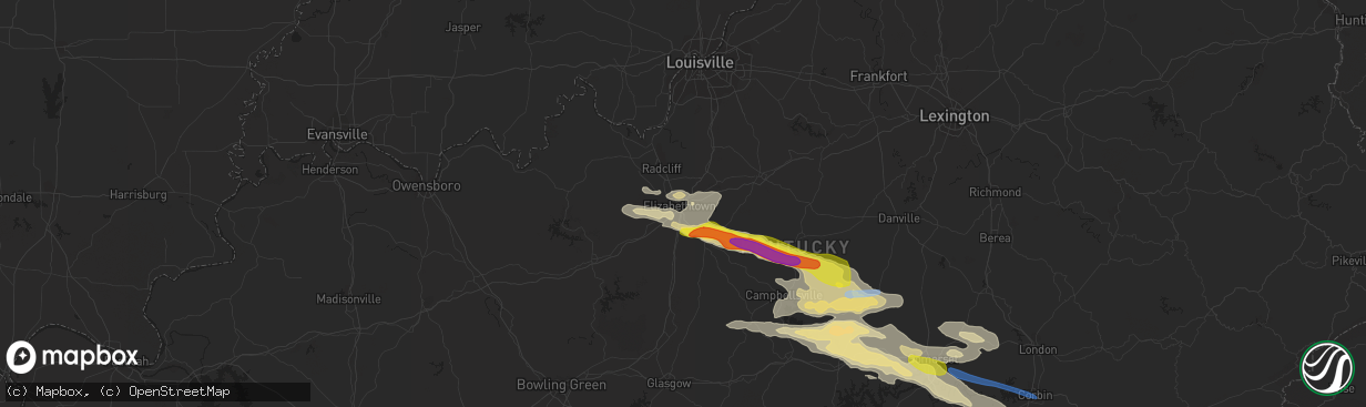 Hail map in Elizabethtown, KY on May 18, 2022