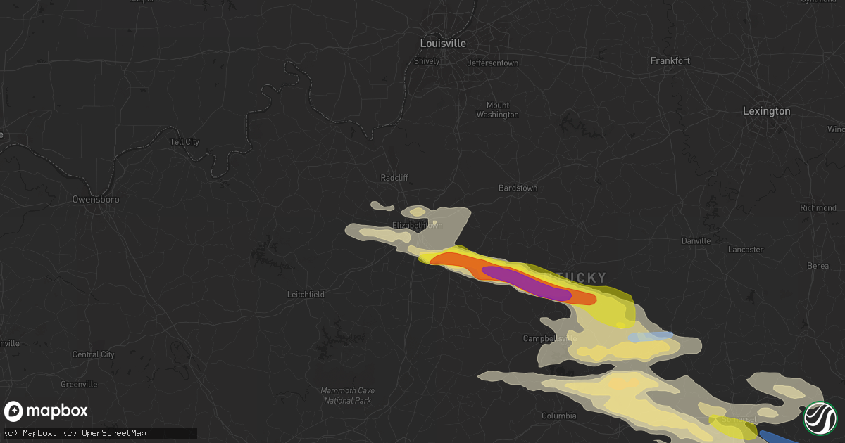 Hail map in Elizabethtown, KY on May 18, 2022