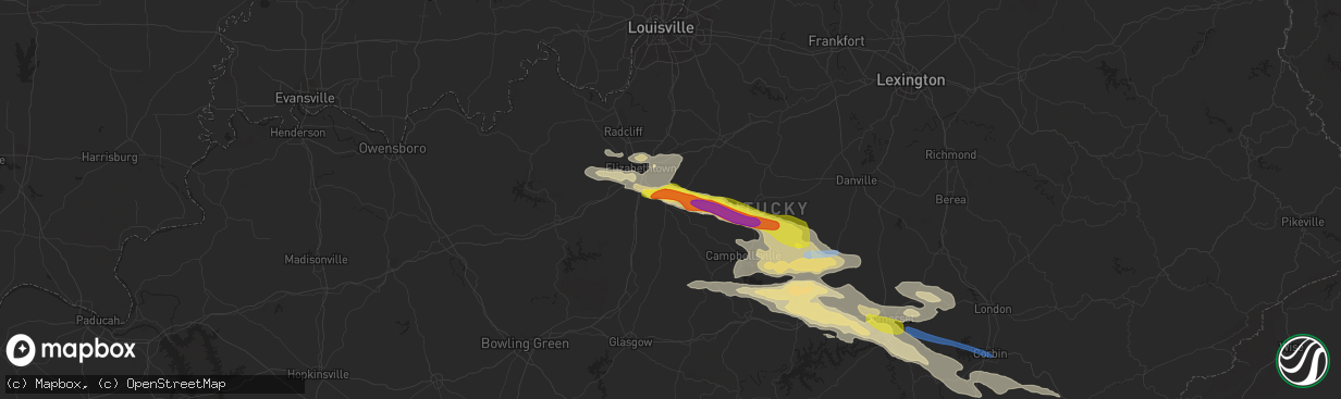 Hail map in Hodgenville, KY on May 18, 2022