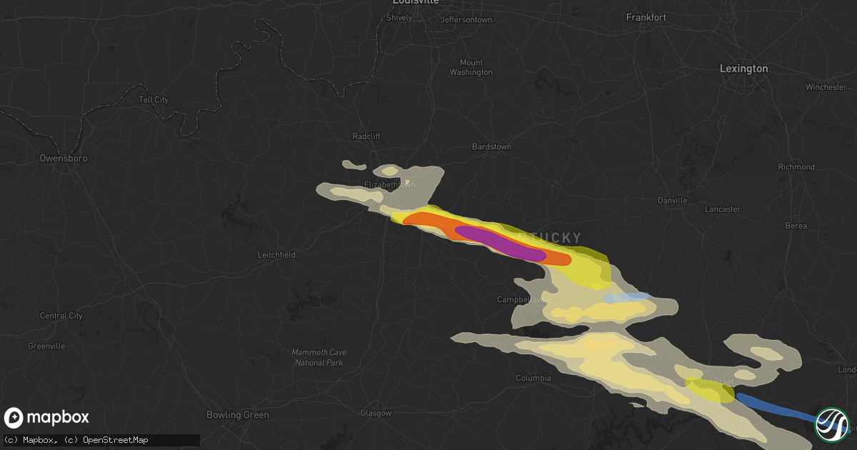 Hail map in Hodgenville, KY on May 18, 2022