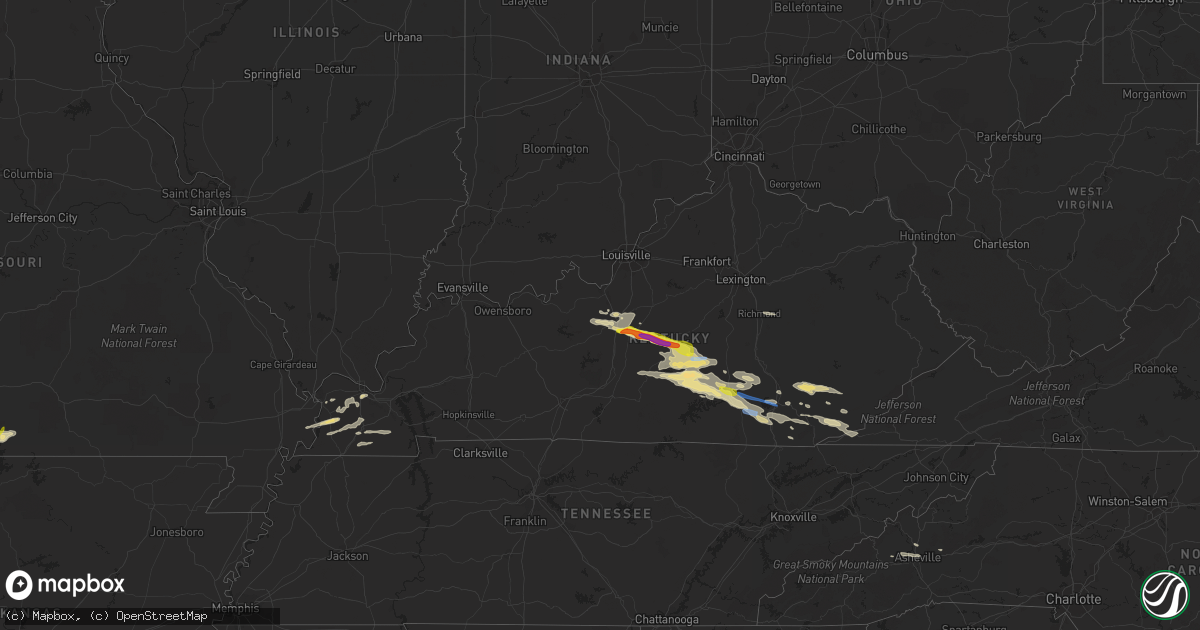 Hail map in Kentucky on May 18, 2022