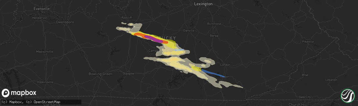 Hail map in Liberty, KY on May 18, 2022