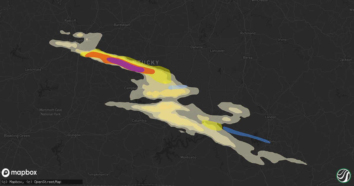 Hail map in Liberty, KY on May 18, 2022