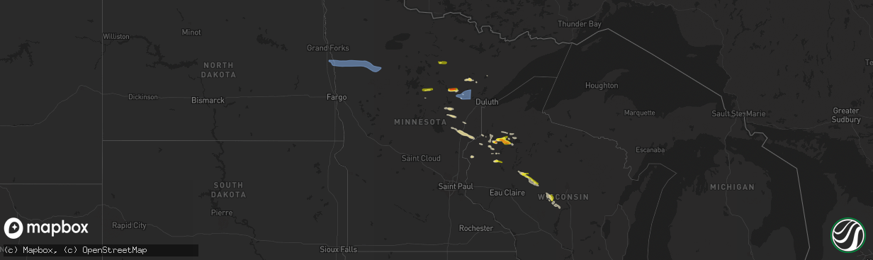 Hail map in Minnesota on May 18, 2022