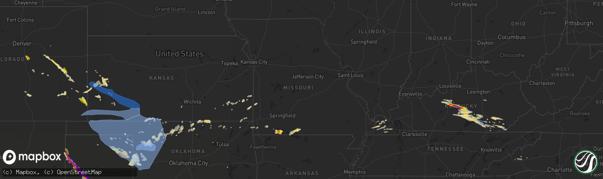 Hail map in Missouri on May 18, 2022