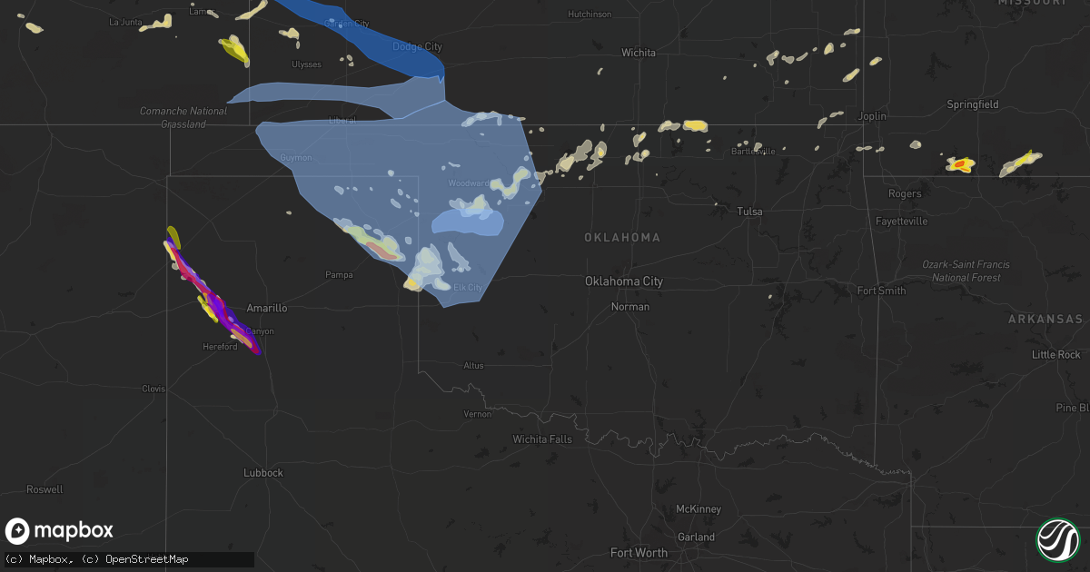 Hail map in Oklahoma on May 18, 2022