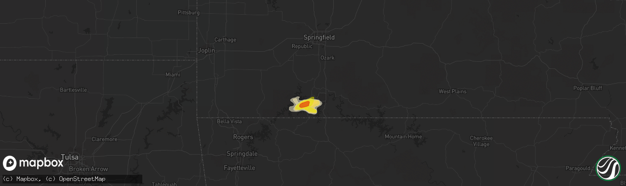 Hail map in Reeds Spring, MO on May 18, 2022