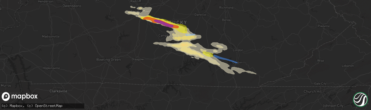 Hail map in Russell Springs, KY on May 18, 2022