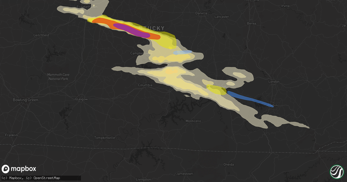 Hail map in Russell Springs, KY on May 18, 2022