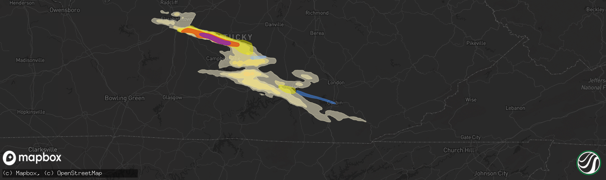 Hail map in Somerset, KY on May 18, 2022