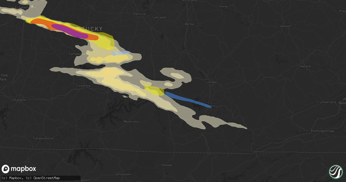 Hail map in Somerset, KY on May 18, 2022
