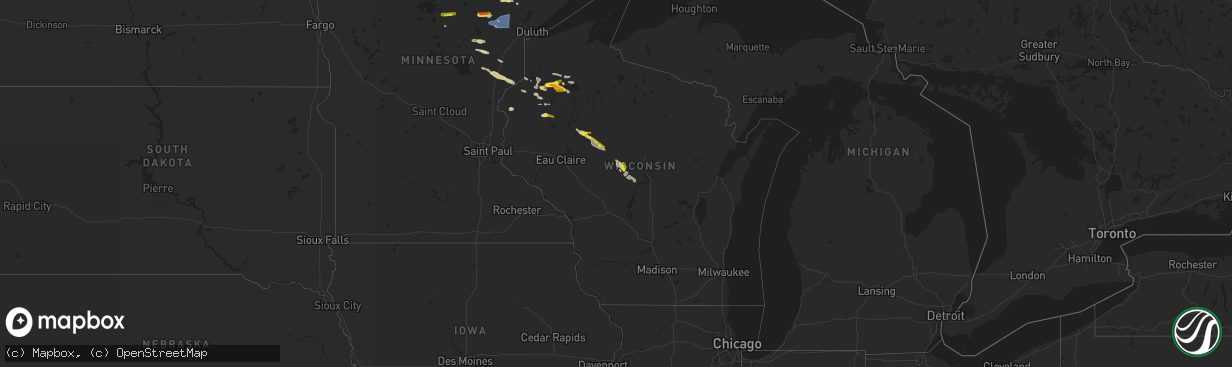 Hail map in Wisconsin on May 18, 2022