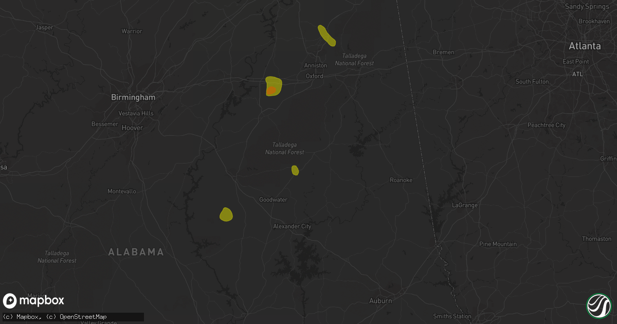 Hail map in Ashland, AL on May 18, 2023