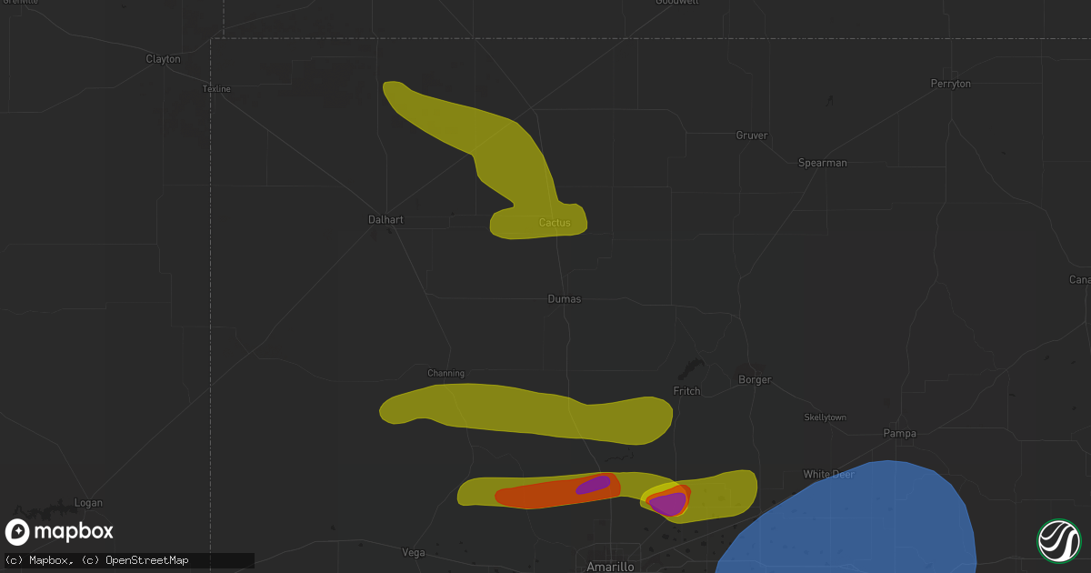 Hail map in Dumas, TX on May 18, 2023