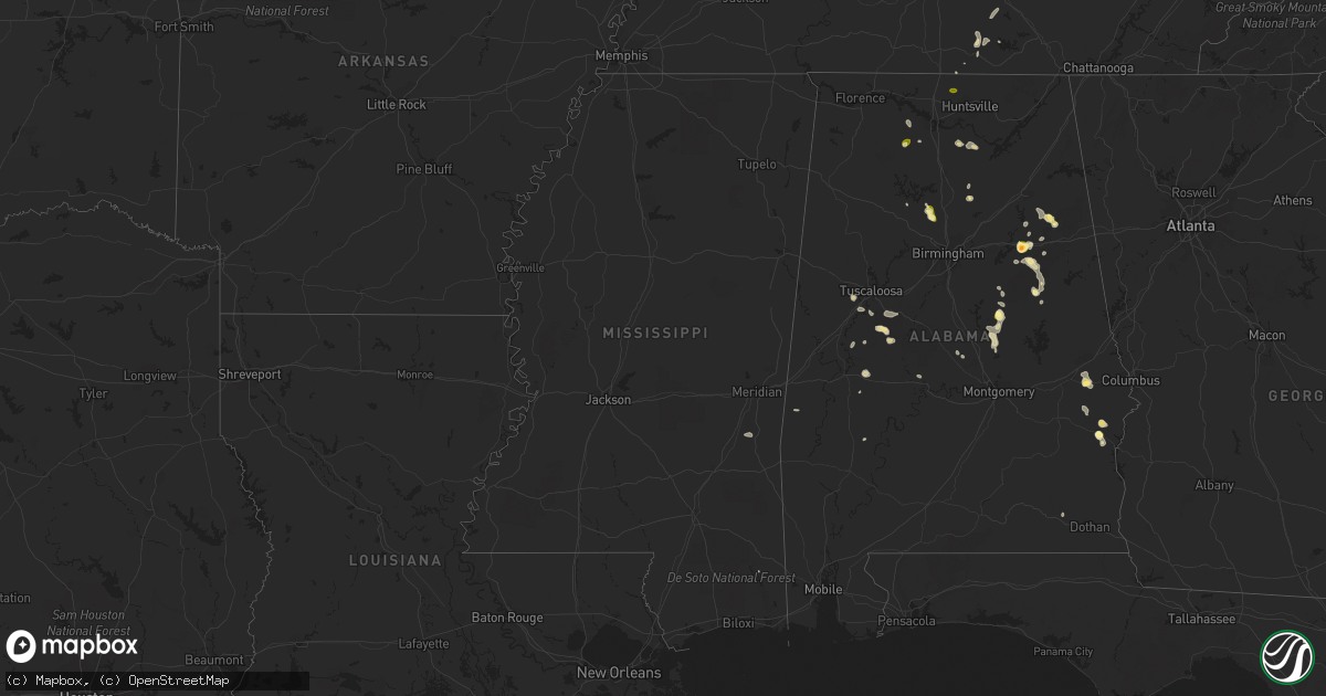 Hail map in Mississippi on May 18, 2023