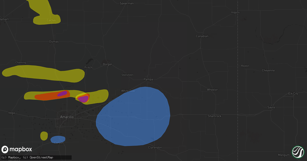 Hail map in Pampa, TX on May 18, 2023