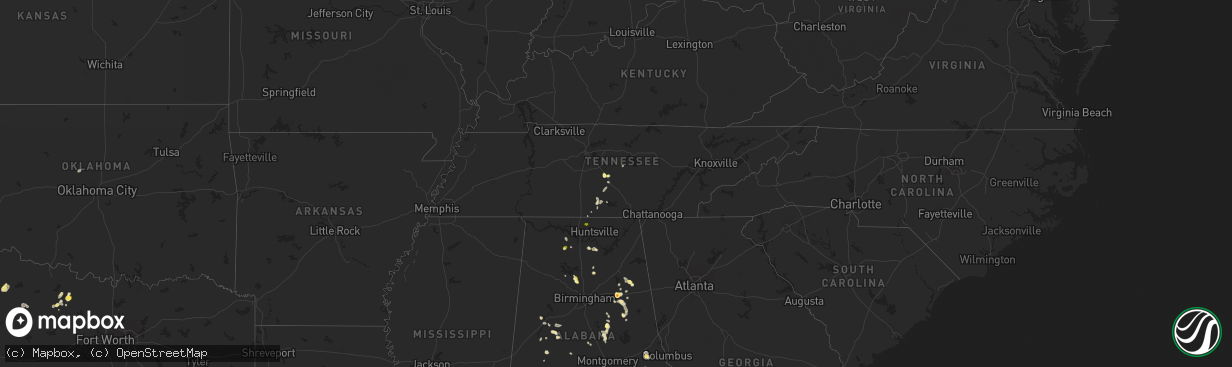 Hail map in Tennessee on May 18, 2023