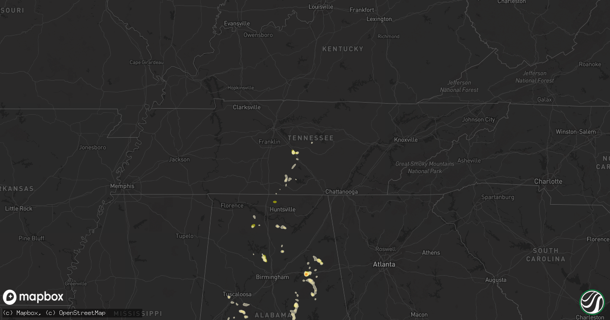 Hail map in Tennessee on May 18, 2023