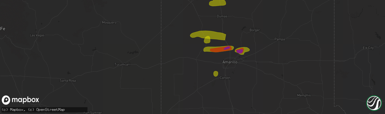 Hail map in Vega, TX on May 18, 2023