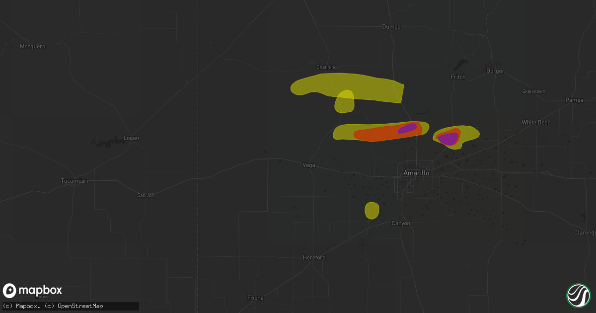 Hail map in Vega, TX on May 18, 2023