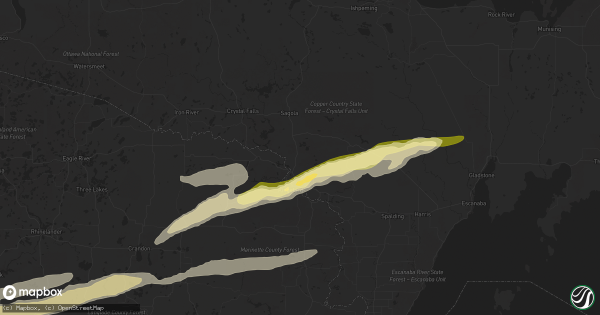 Hail map in Iron Mountain, MI on May 18, 2024