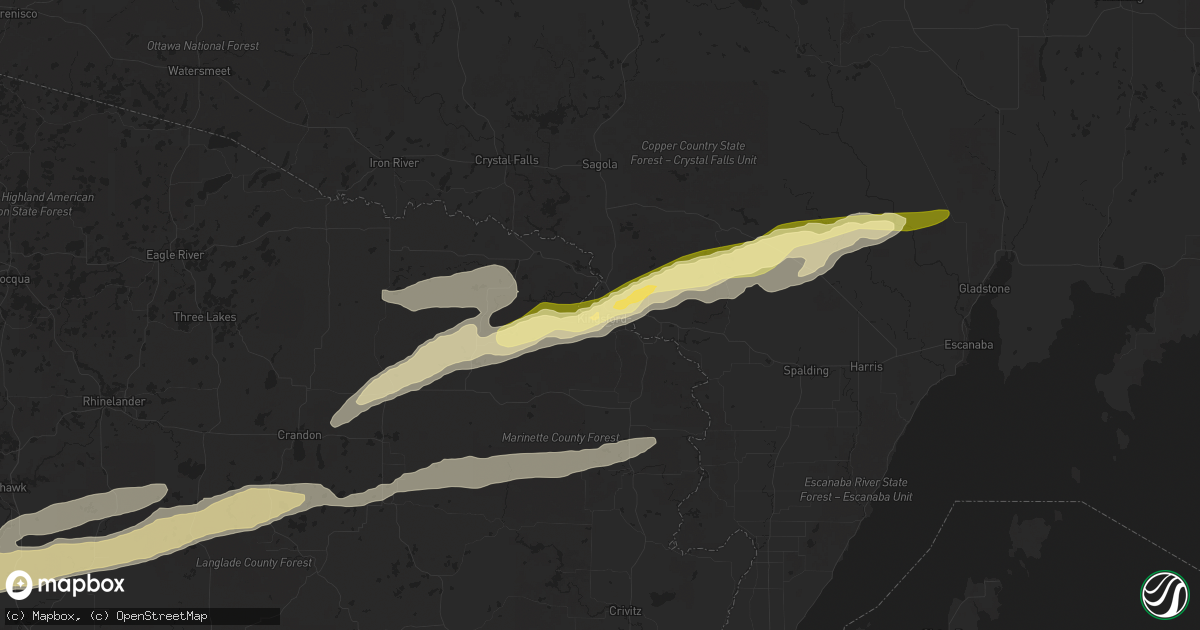 Hail map in Kingsford, MI on May 18, 2024