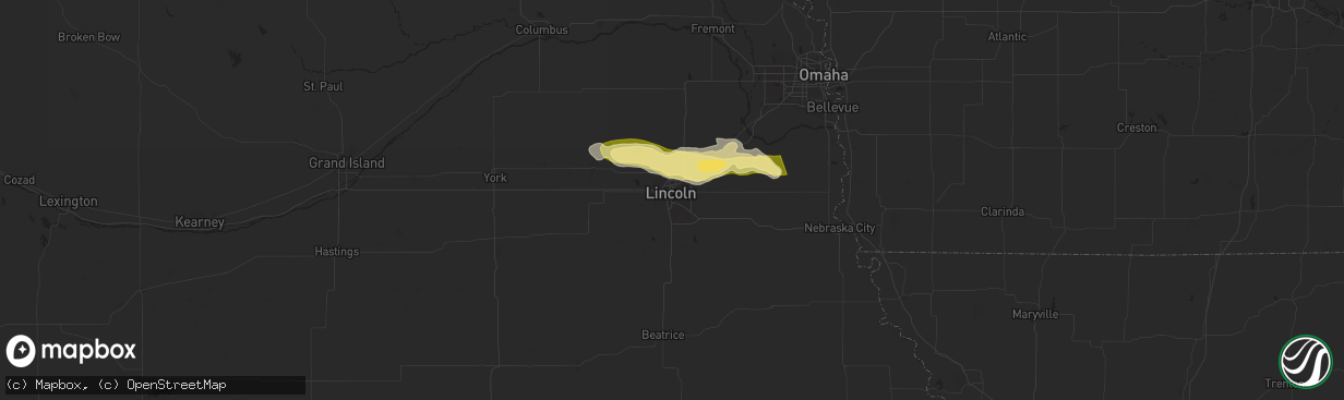 Hail map in Lincoln, NE on May 18, 2024