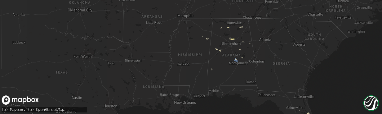 Hail map in Mississippi on May 18, 2024